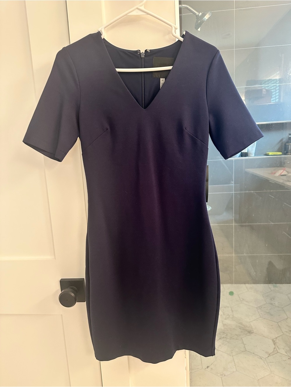 White House Black Market Navy V-Neck Short Sleeve Mini Dress